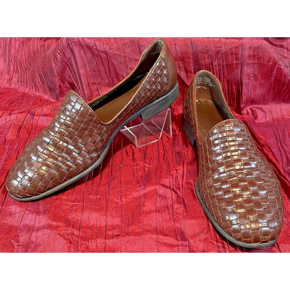 Womens Bass "Regina" Brown Woven Textured Leather Slip-on Loafers sz 9M